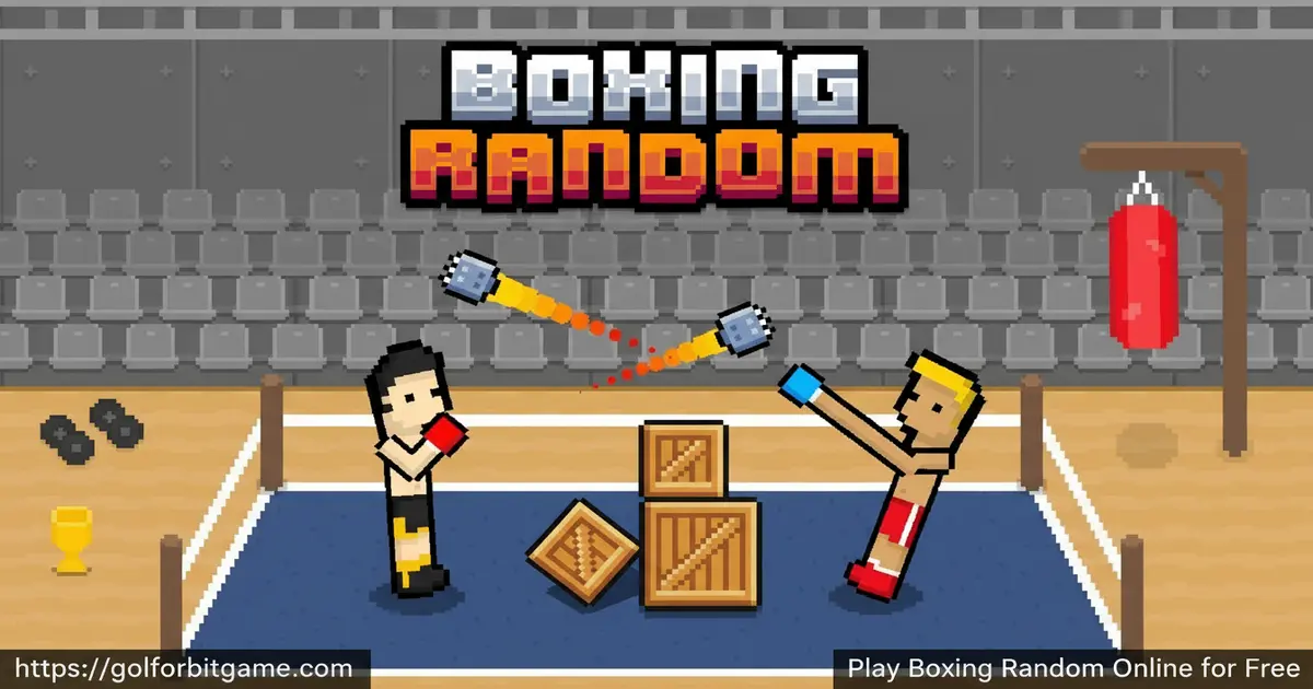 Two ragdoll boxers with long arms fighting in a colorful pixel art arena