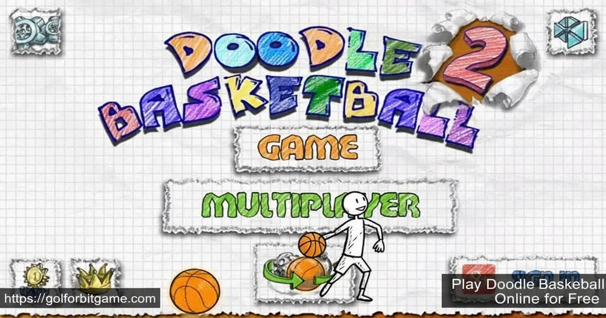 A hand-drawn basketball flying through a hoop on a white notebook paper background