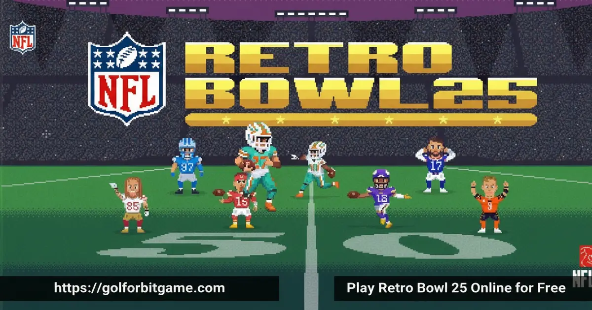Retro Bowl 25 pixel football game with players on the field ready for a kickoff
