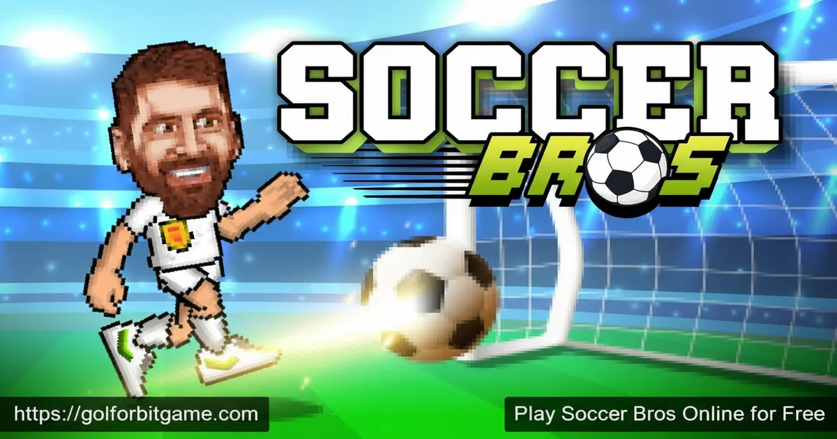 Cartoon soccer players in a 1v1 match performing a high-energy kick in Soccer Bros