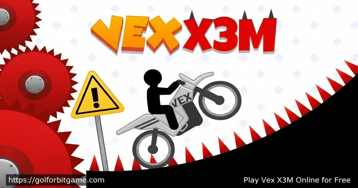 A stickman character performing a backflip on a dirt bike over a pit of red spikes in the Vex X3M browser game.