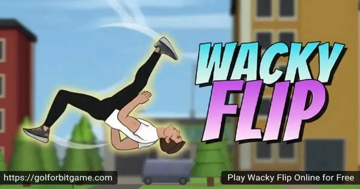 A ragdoll character performing an extreme backflip over an urban obstacle course in Wacky Flip